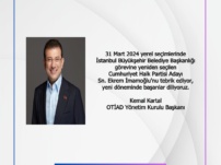 31 Mart 2024 yerel seçimlerinde İstanbul Büyükşehir Belediye Başkanlığı görevine yeniden seçilen Cumhuriyet Halk Partisi Adayı Sn. Ekrem İmamoğlu’nu tebrik ediyor. yeni döneminde başarılar diliyoruz.